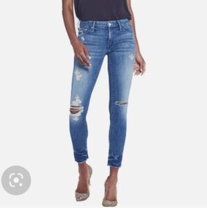 Mother Looker Ankle Fray Distressed Blue Jeans for Women
